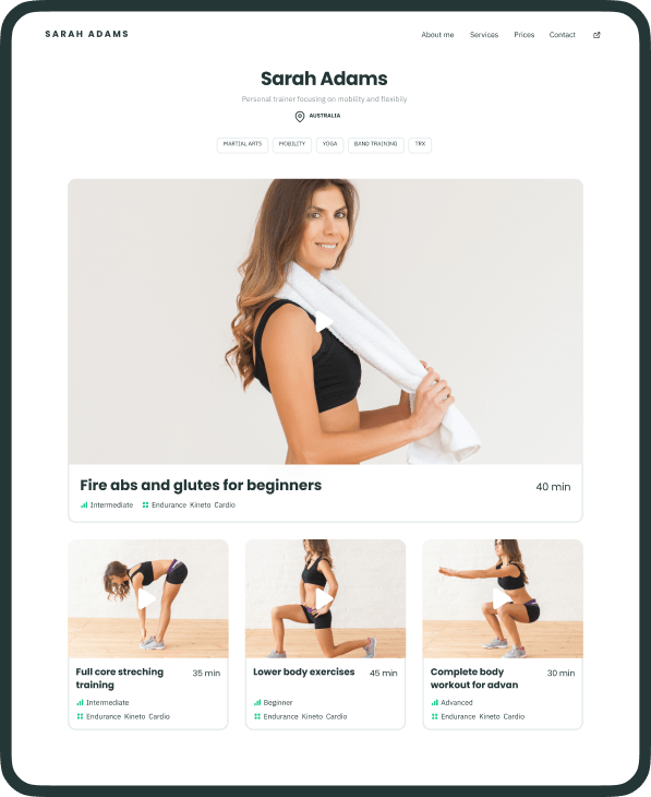 Add the Wix widget on your site - Customize the widget layout and filter the video workouts to be displayed
